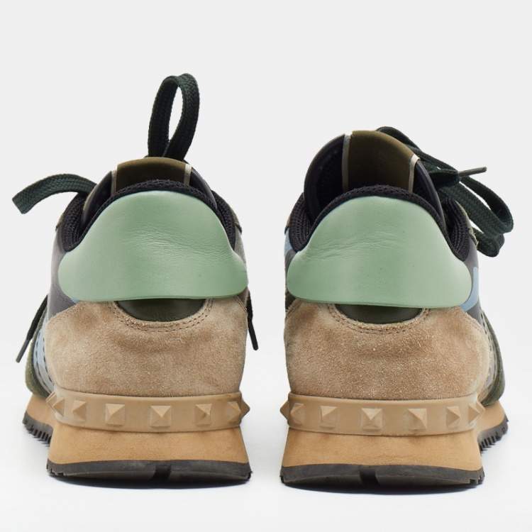 Pre Owned Valentino Multicolor Camouflage Suede And Canvas Rockrunner Low Top Sneakers Size 42
