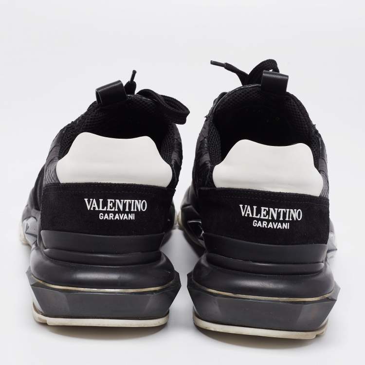 مملوكة مسبقًا Valentino Black Leather And Suede Bounce Sneakers Size 43