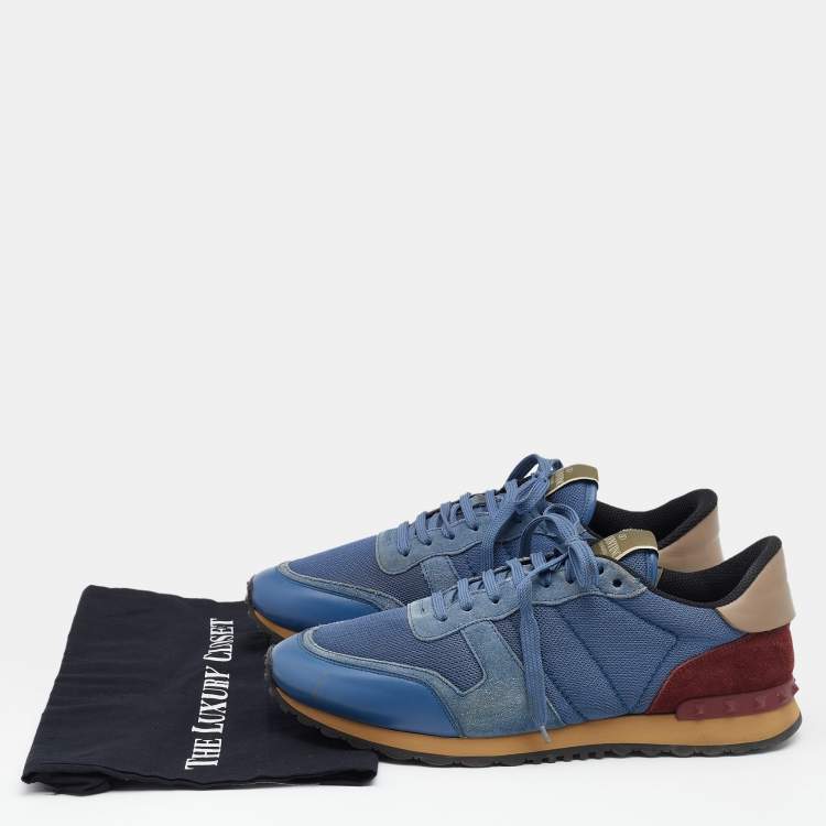 مملوكة مسبقًا Valentino Tricolor Suede And Leather Rockrunner Low Top Sneakers Size 45 