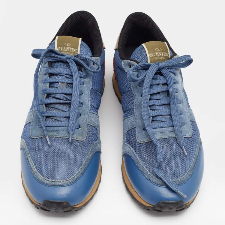 مملوكة مسبقًا Valentino Tricolor Suede And Leather Rockrunner Low Top Sneakers Size 45 