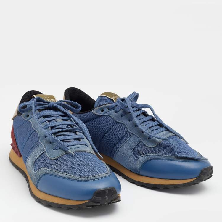 مملوكة مسبقًا Valentino Tricolor Suede And Leather Rockrunner Low Top Sneakers Size 45 