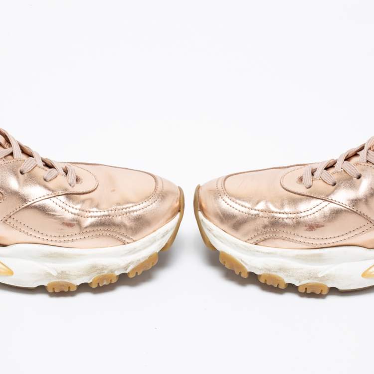 Pre Owned Valentino Metallic Gold Leather Bounce Low Top Sneakers Size 41
