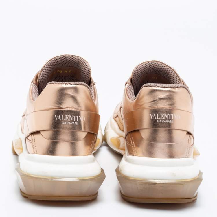 Pre Owned Valentino Metallic Gold Leather Bounce Low Top Sneakers Size 41