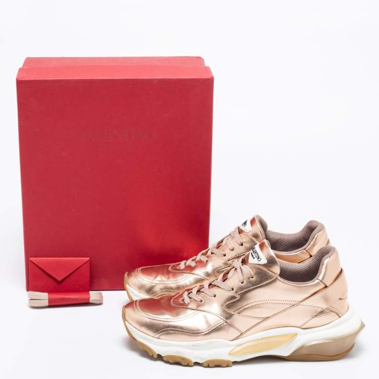 Pre Owned Valentino Metallic Gold Leather Bounce Low Top Sneakers Size 41