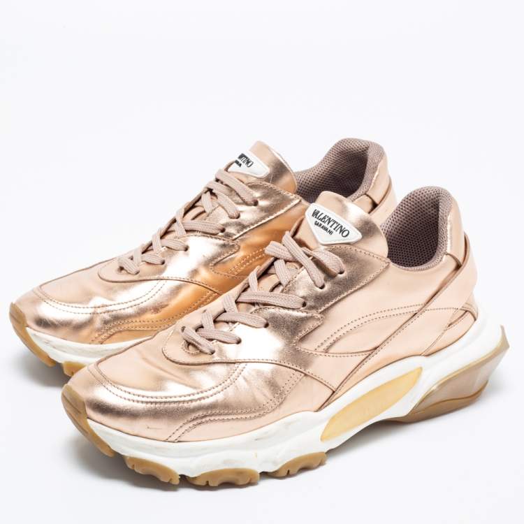 Metallic Gold Leather Bounce Low Top Sneakers Size Valentino | TLC