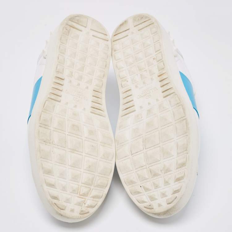Pre Owned Valentino White/Blue Leather Rockstud Low Top Sneakers Size 42