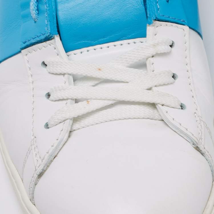 Pre Owned Valentino White/Blue Leather Rockstud Low Top Sneakers Size 42