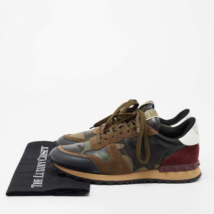 Pre Owned Valentino Multicolor Camouflage Print Canvas, Leather and Suede Rockrunner Low-Top Sneakers Size 40