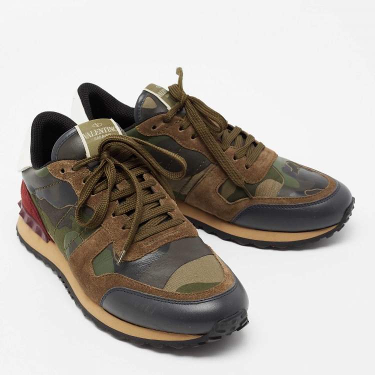 Pre Owned Valentino Multicolor Camouflage Print Canvas, Leather and Suede Rockrunner Low-Top Sneakers Size 40