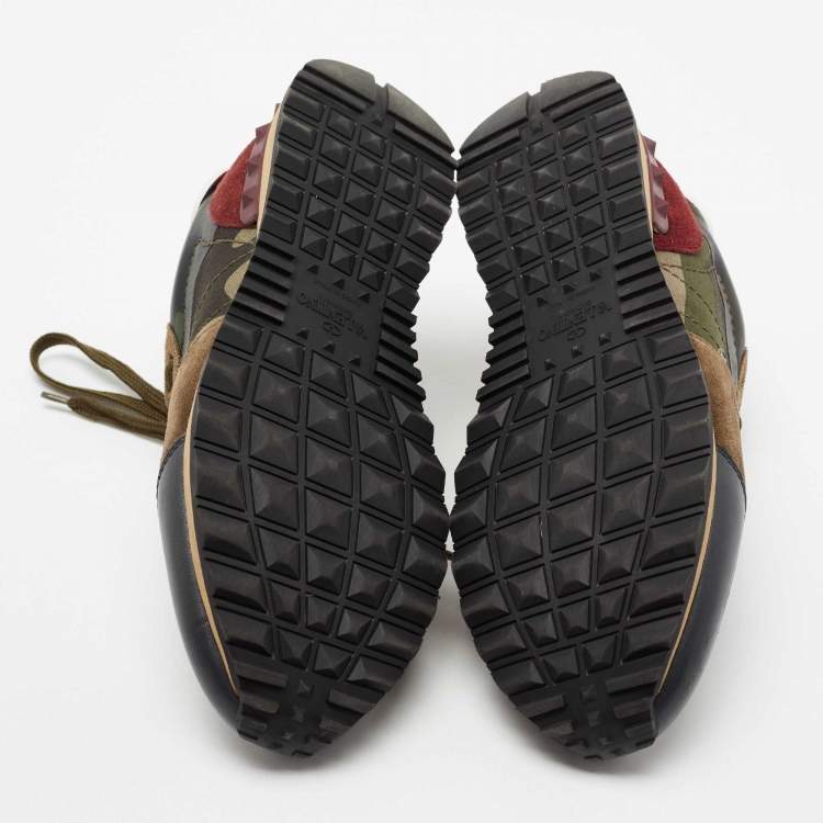 Pre Owned Valentino Multicolor Camouflage Print Canvas, Leather and Suede Rockrunner Low-Top Sneakers Size 40