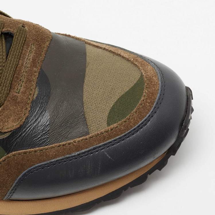 Pre Owned Valentino Multicolor Camouflage Print Canvas, Leather and Suede Rockrunner Low-Top Sneakers Size 40