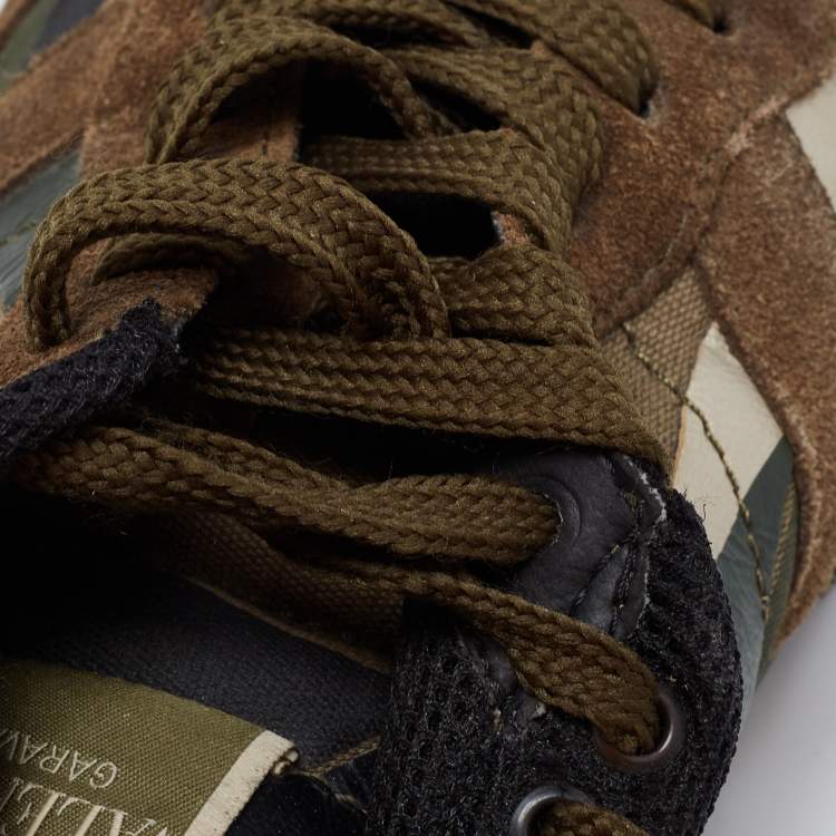 Pre Owned Valentino Multicolor Comflouge Print Canvas And Suede Sneakers Size 40.5