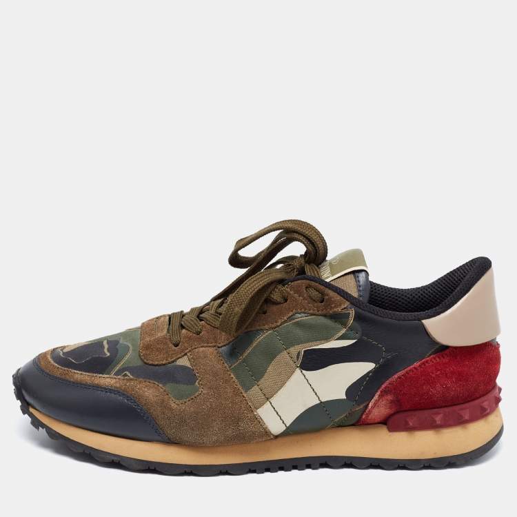 Pre Owned Valentino Multicolor Comflouge Print Canvas And Suede Sneakers Size 40.5