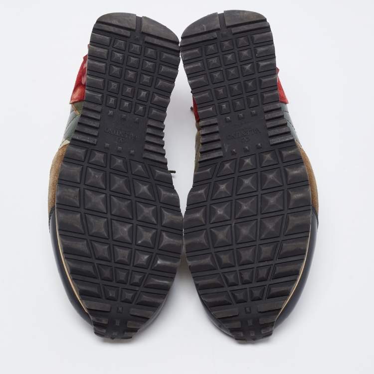 Pre Owned Valentino Multicolor Comflouge Print Canvas And Suede Sneakers Size 40.5