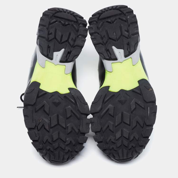 Pre Owned Valentino Black/Neon Green Leather and Mesh Climber Low-Top Sneakers Size 39