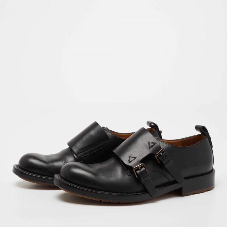 Pre Owned Valentino Black Leather Hard Walk Monk Strap Derby Size 40.5
