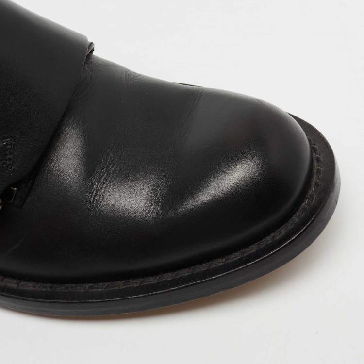 Pre Owned Valentino Black Leather Hard Walk Monk Strap Derby Size 40.5