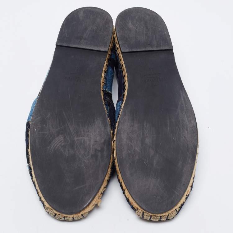 Pre Owned Valentino Blue Camouflage Canvas Espadrilles Flats Size 41