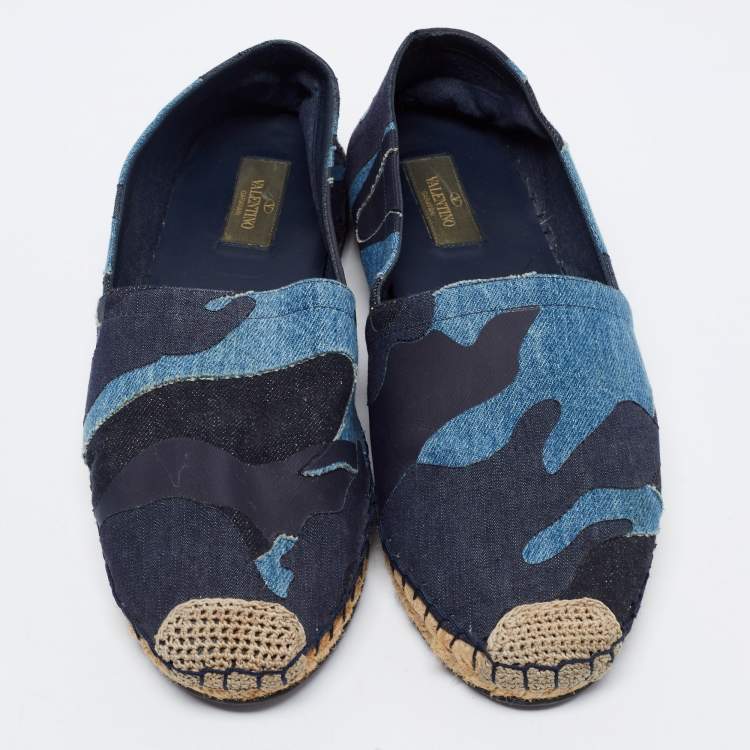 Pre Owned Valentino Blue Camouflage Canvas Espadrilles Flats Size 41