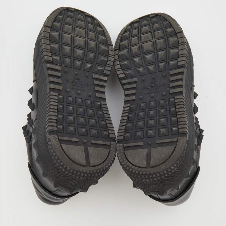 Pre Owned Valentino Black Leather Rockstud Low Top Sneakers Size 43