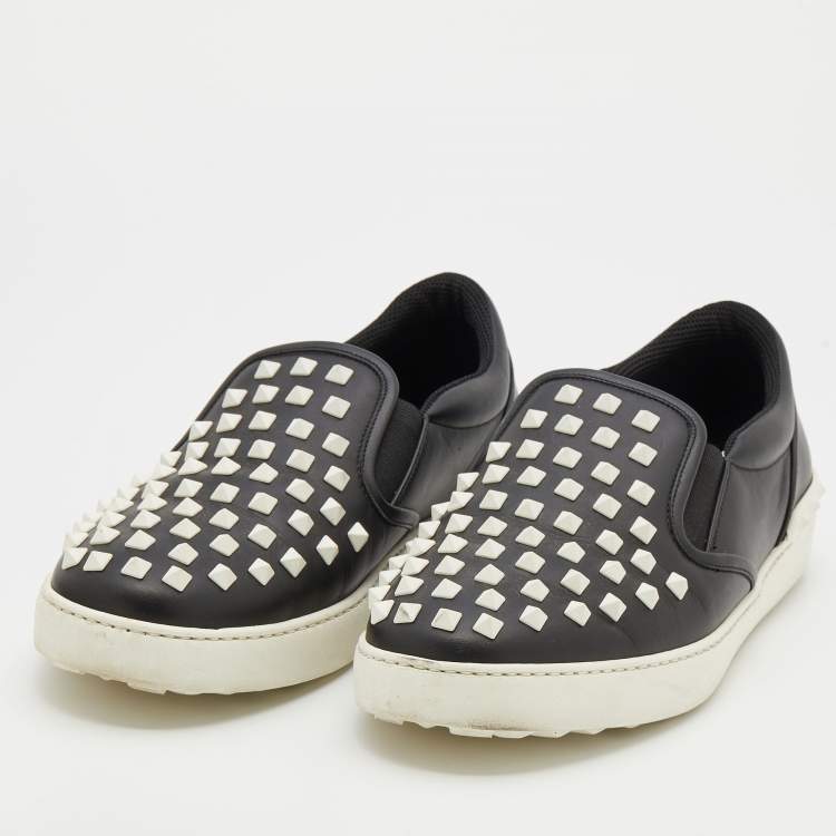 Pre Owned Valentino Black Leather Rockstud Slip On Sneakers Size 43