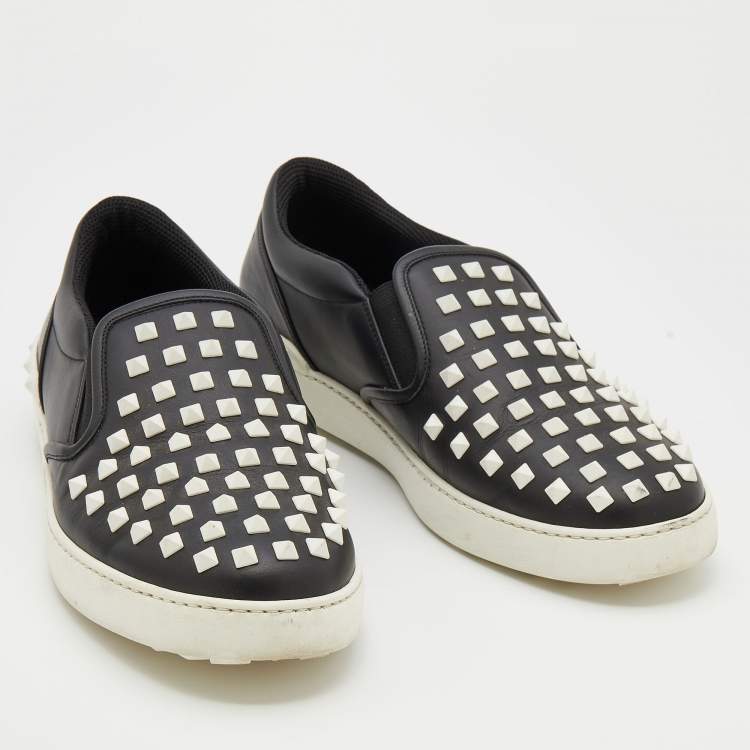 Pre Owned Valentino Black Leather Rockstud Slip On Sneakers Size 43