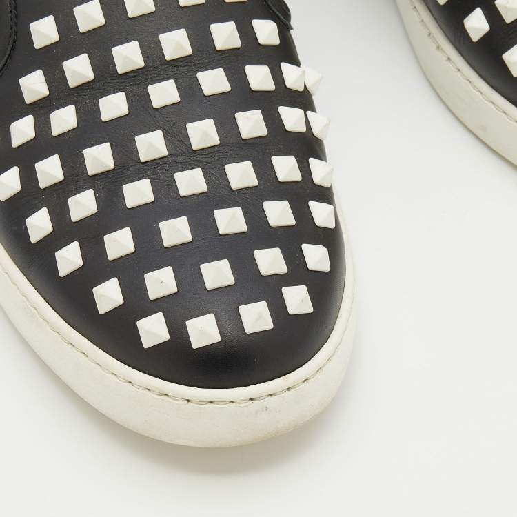 Pre Owned Valentino Black Leather Rockstud Slip On Sneakers Size 43