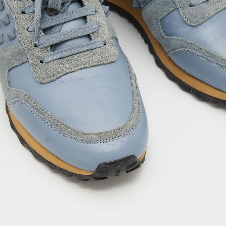 Pre Owned Valentino Light Blue Suede And Leather Rockstud Low Top Sneakers Size 41