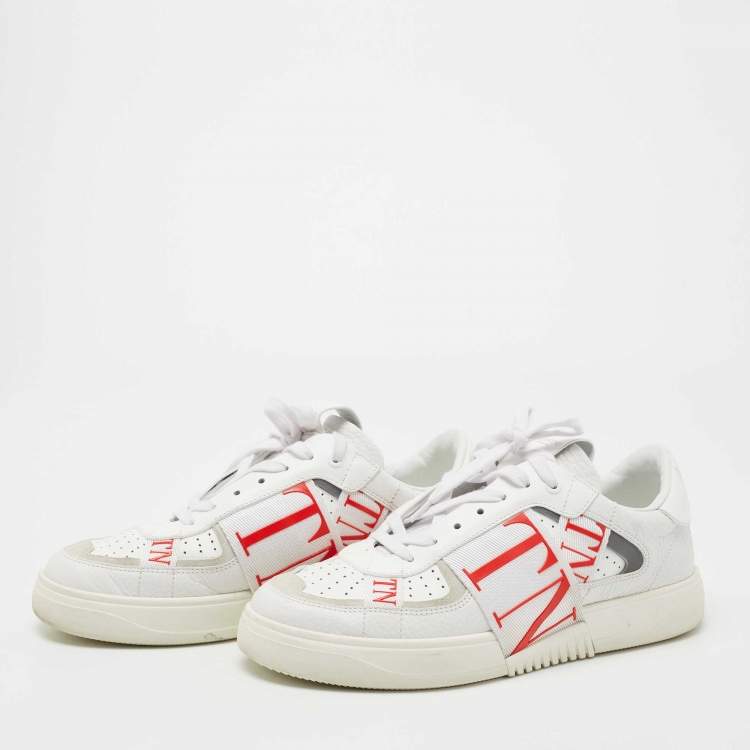 مملوكة مسبقًا Valentino White/Grey Suede And Leather Lace Up  Sneakers Size 41