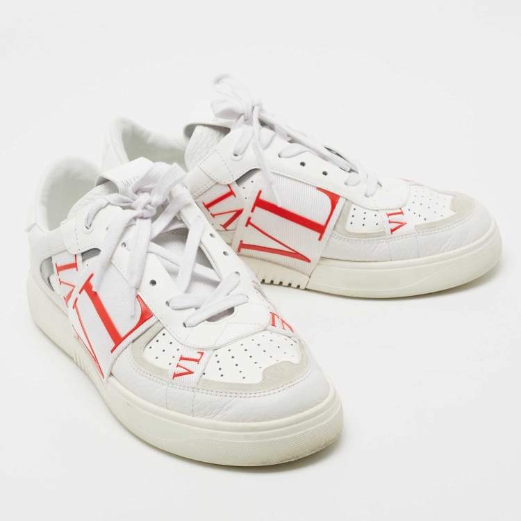 مملوكة مسبقًا Valentino White/Grey Suede And Leather Lace Up  Sneakers Size 41