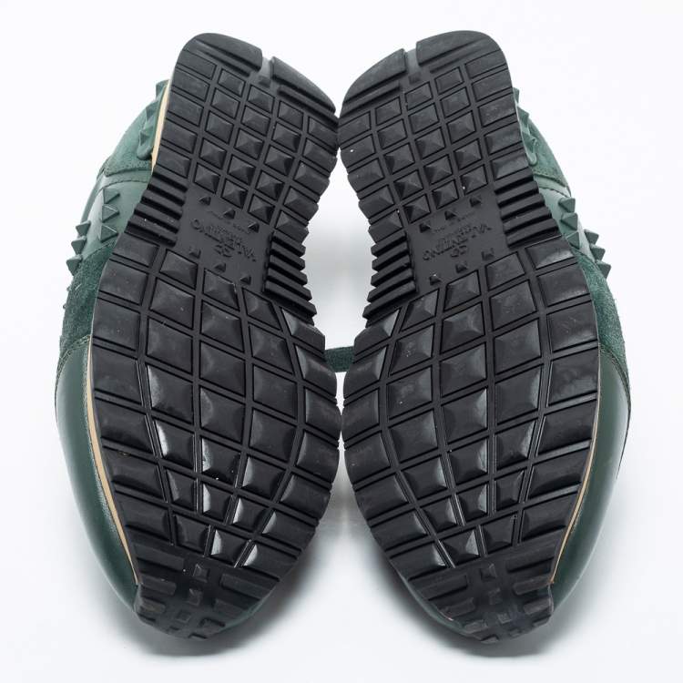 Pre Owned Valentino Green Leather and Suede Rockrunner Lace Up  Sneakers Size 42