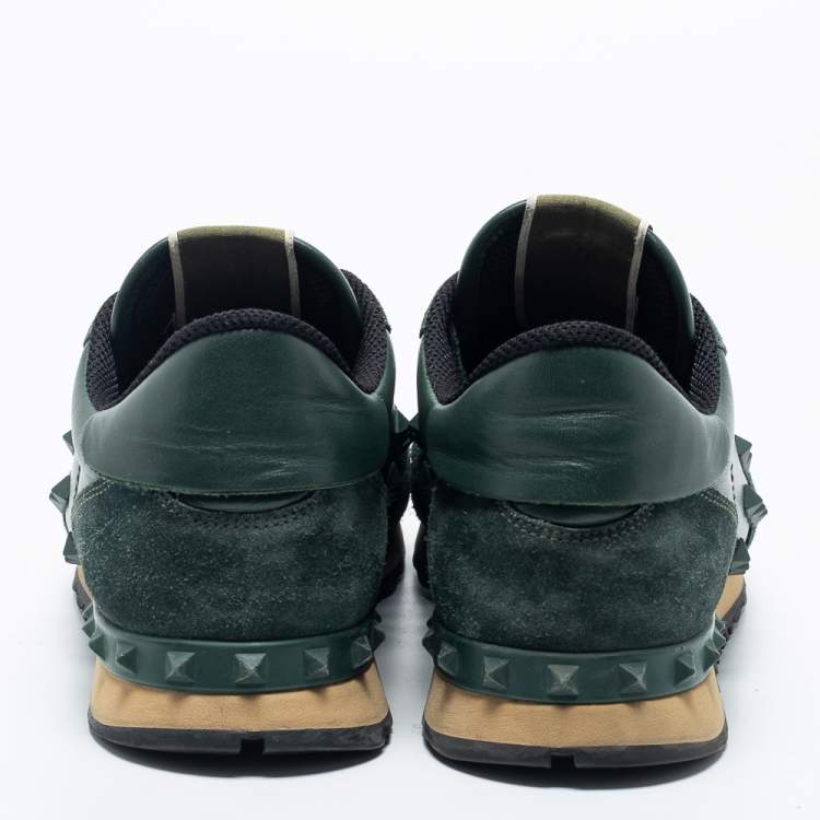Pre Owned Valentino Green Leather and Suede Rockrunner Lace Up  Sneakers Size 42