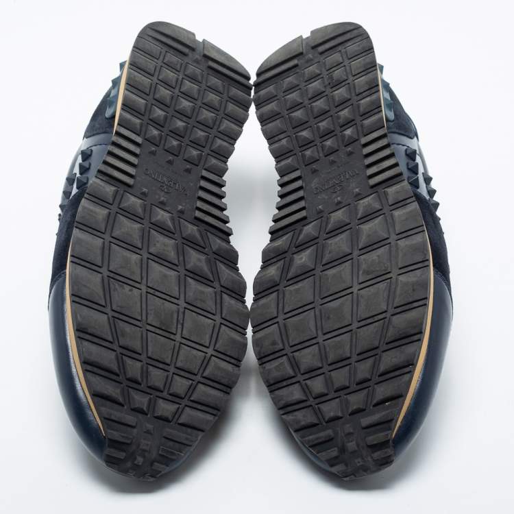 Pre Owned Valentino Navy Blue Suede And Leather Rockrunner Sneakers Size 45.5