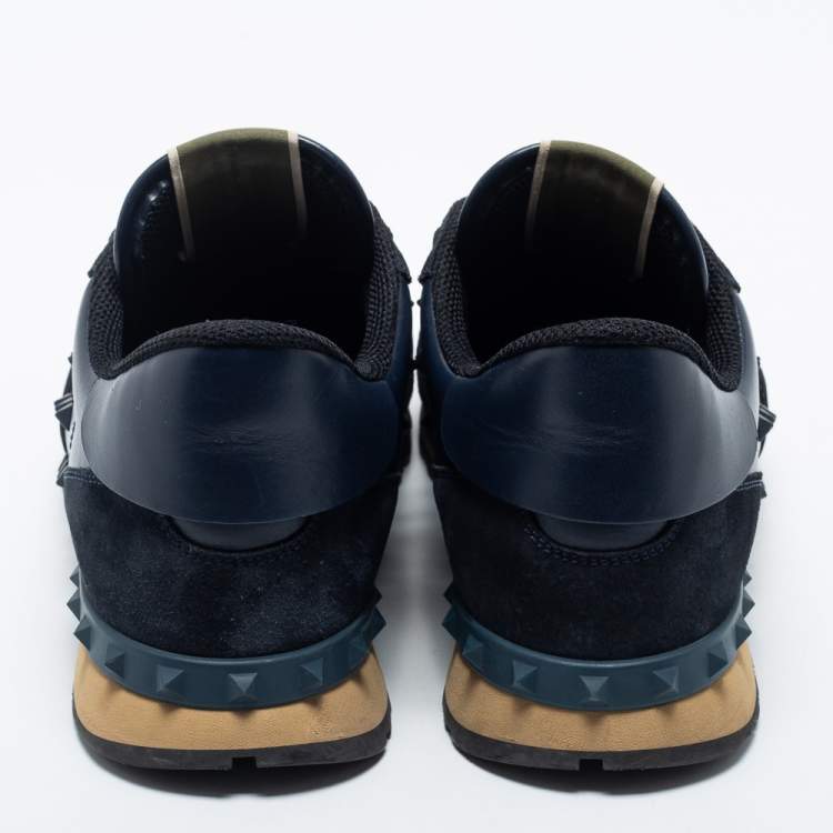 Pre Owned Valentino Navy Blue Suede And Leather Rockrunner Sneakers Size 45.5