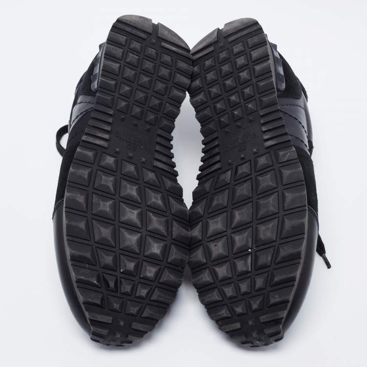 Pre Owned Valentino Black Camouflage Print Leather, Canvas and Suede Rockrunner Low-Top Sneakers Size 40