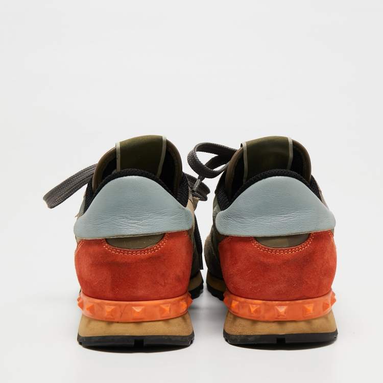 Pre Owned Valentino Multicolor Camouflage Print Leather, Canvas and Suede Rockrunner Low-Top Sneakers Size 40