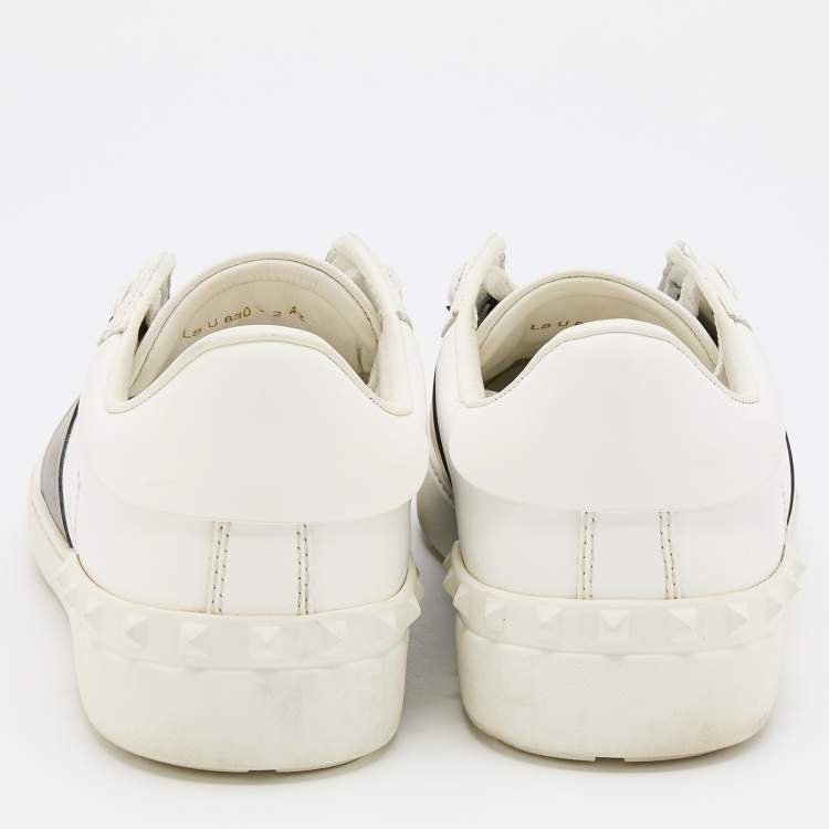 Pre Owned Valentino White/Black Leather Low Top Sneakers Size 42