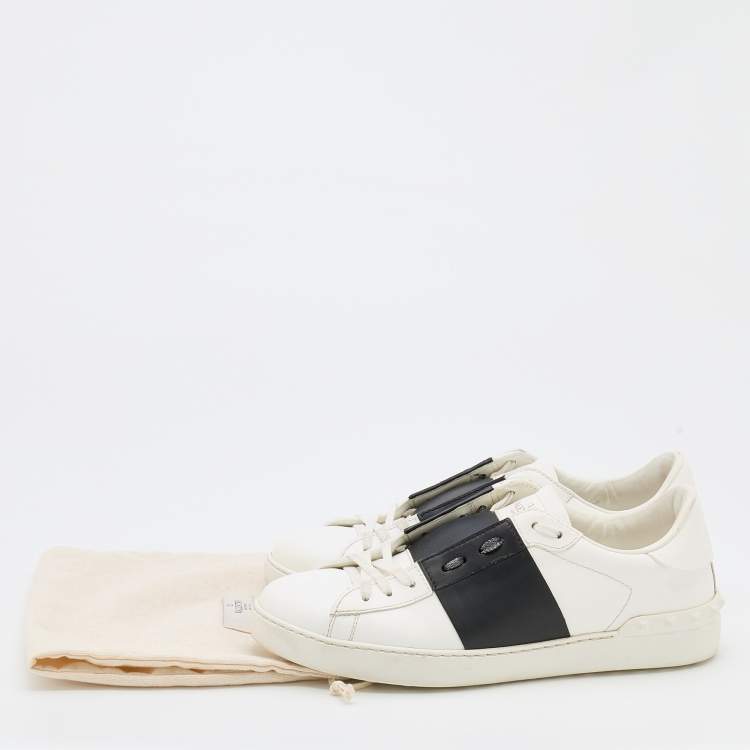 Pre Owned Valentino White/Black Leather Low Top Sneakers Size 42