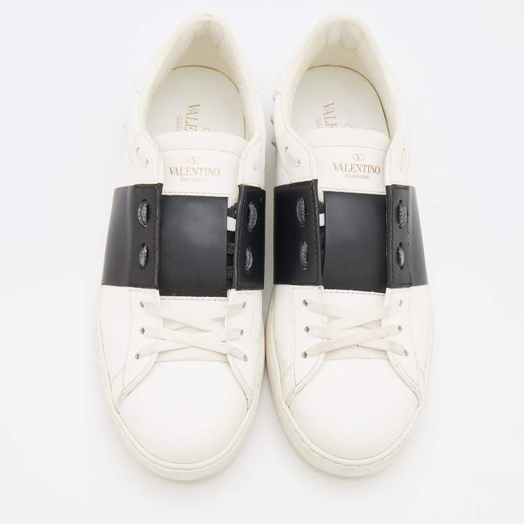 Pre Owned Valentino White/Black Leather Low Top Sneakers Size 42