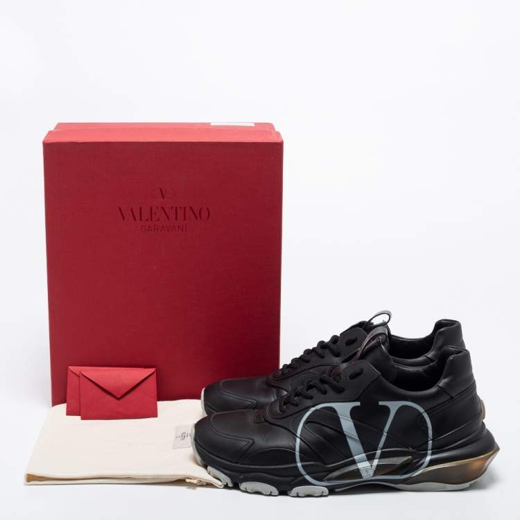 Pre Owned Valentino Black Leather Bounce Sneakers Size 42 