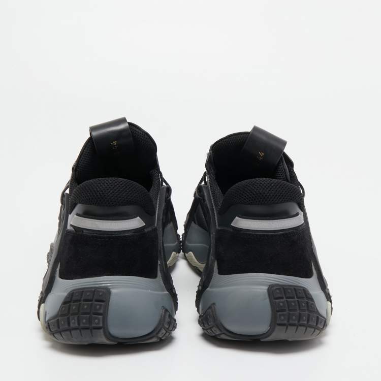 Pre Owned Valentino Black/Grey Leather, Suede and Fabric VLTN Wod Sneakers Size 44