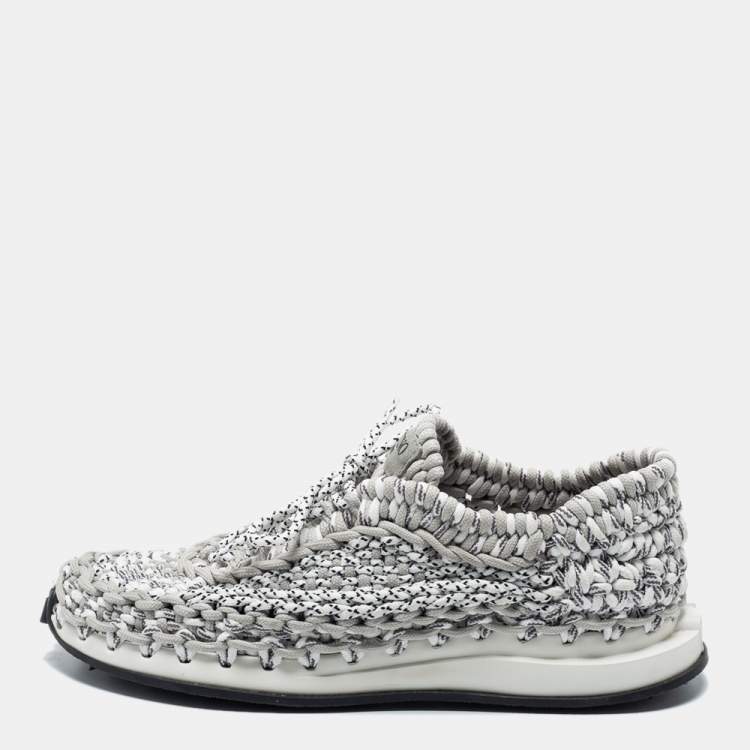 Pre Owned Valentino Grey/White Knit Fabric Lace Up Sneakers Size 43.5