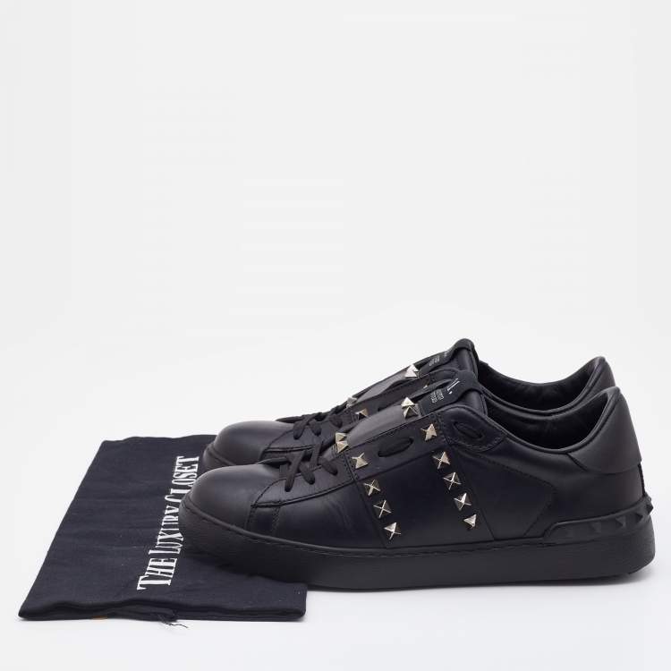 Pre Owned Valentino Black Leather Rockstud Untitled Low Top Sneakers Size 39.5