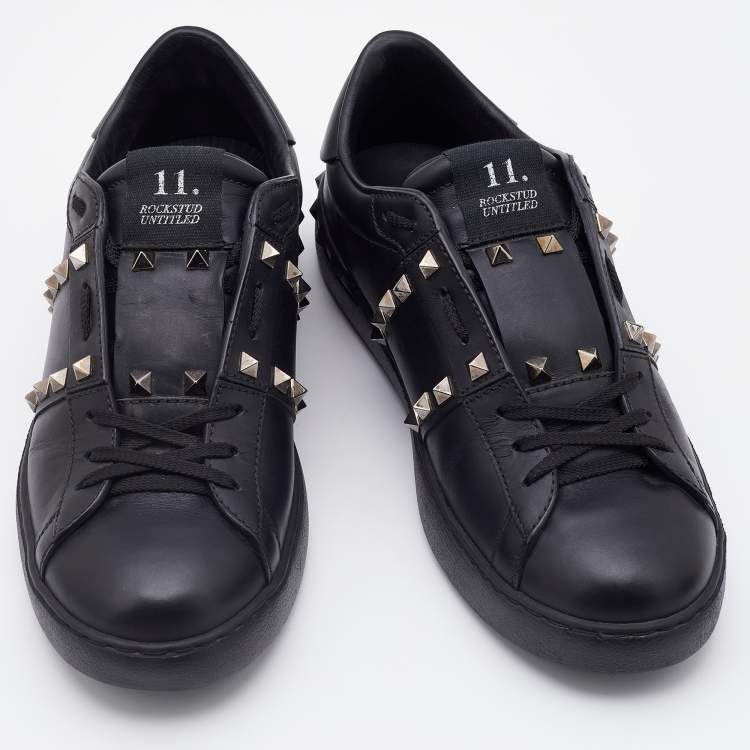 Pre Owned Valentino Black Leather Rockstud Untitled Low Top Sneakers Size 39.5