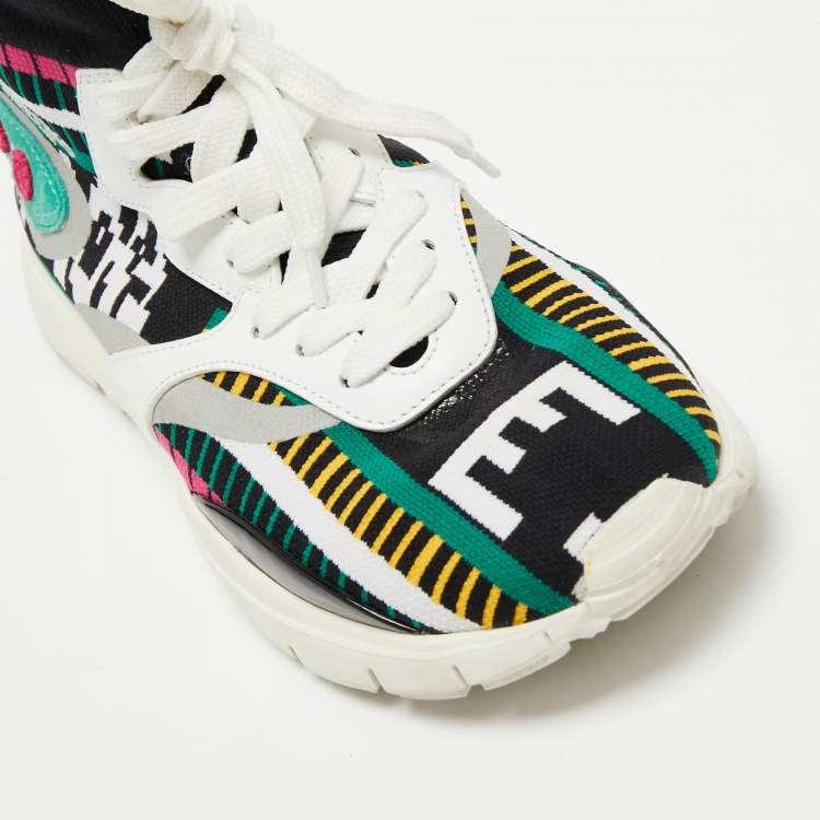 Pre Owned Valentino Multicolor Fabric and  Leather Lace Up Sneakers Size 40