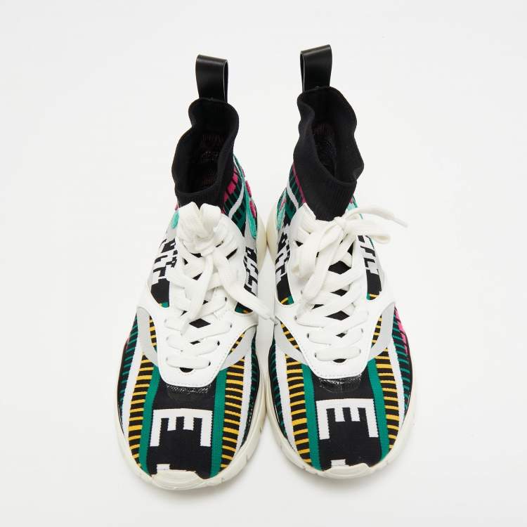 Pre Owned Valentino Multicolor Fabric and  Leather Lace Up Sneakers Size 40