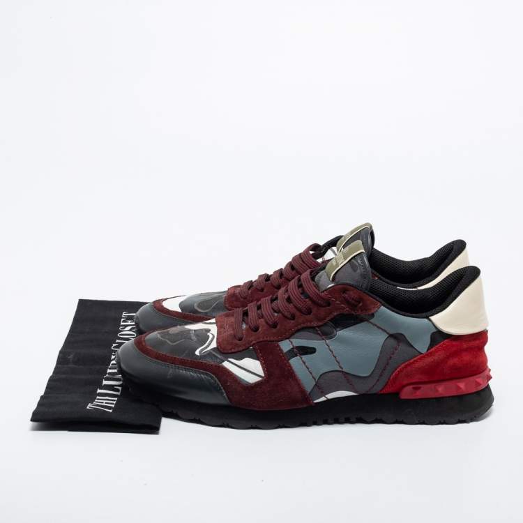 Pre Owned Valentino Multicolor Camouflage Canvas and Leather Rockrunner Sneakers Size 43