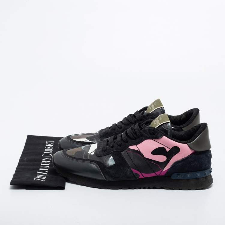 مملوكة مسبقًا Valentino Multicolor Camouflage Canvas, Leather and Suede Rockrunner Sneakers Size 43