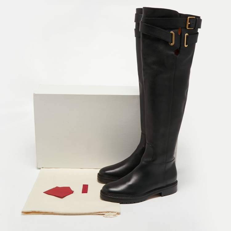 Pre Owned Valentino Black Leather Over the Knee Boots Size 39.5