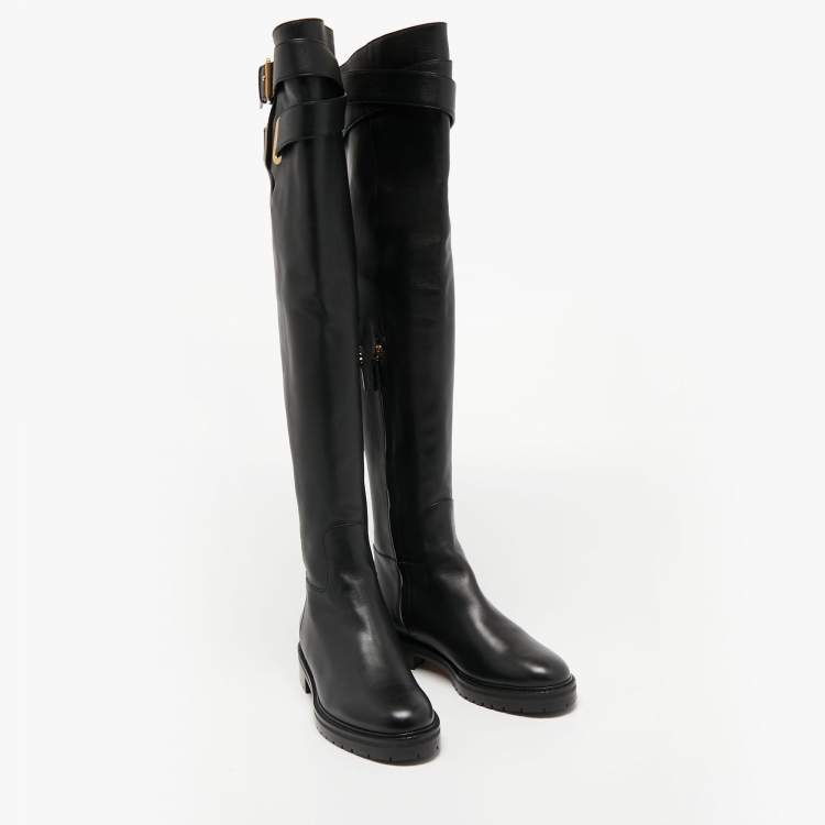 Pre Owned Valentino Black Leather Over the Knee Boots Size 39.5